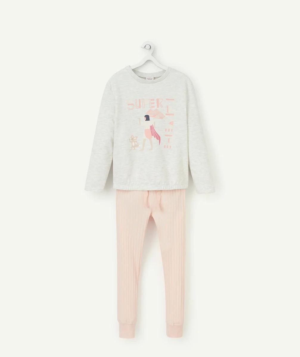PYJAMA FILLE EN COTON RECYCLÉ ÉCRU AUX MOTIFS ÉGYPTIEN