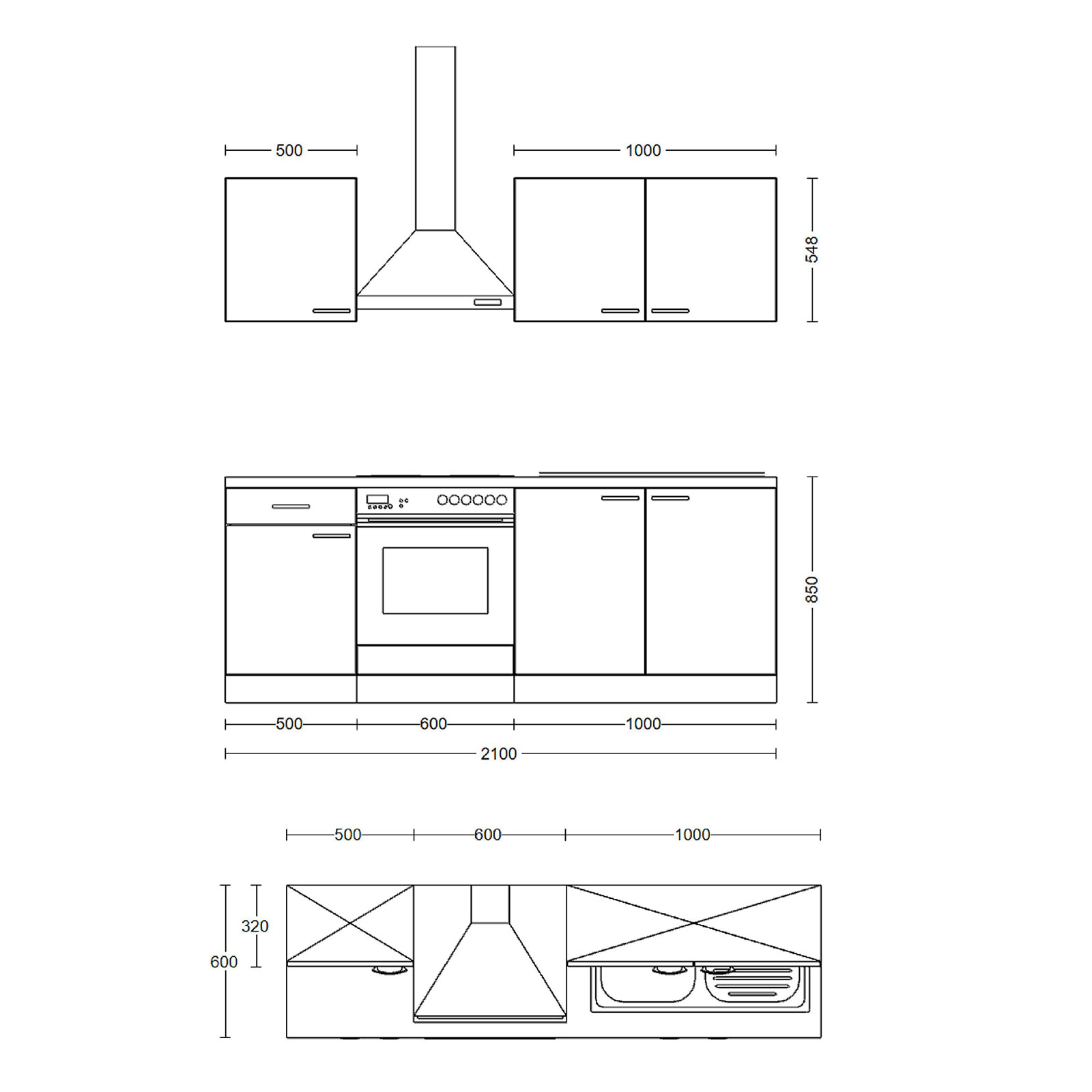 Küchenblock LUCCA - weiß - mit E-Geräten - 210 cm