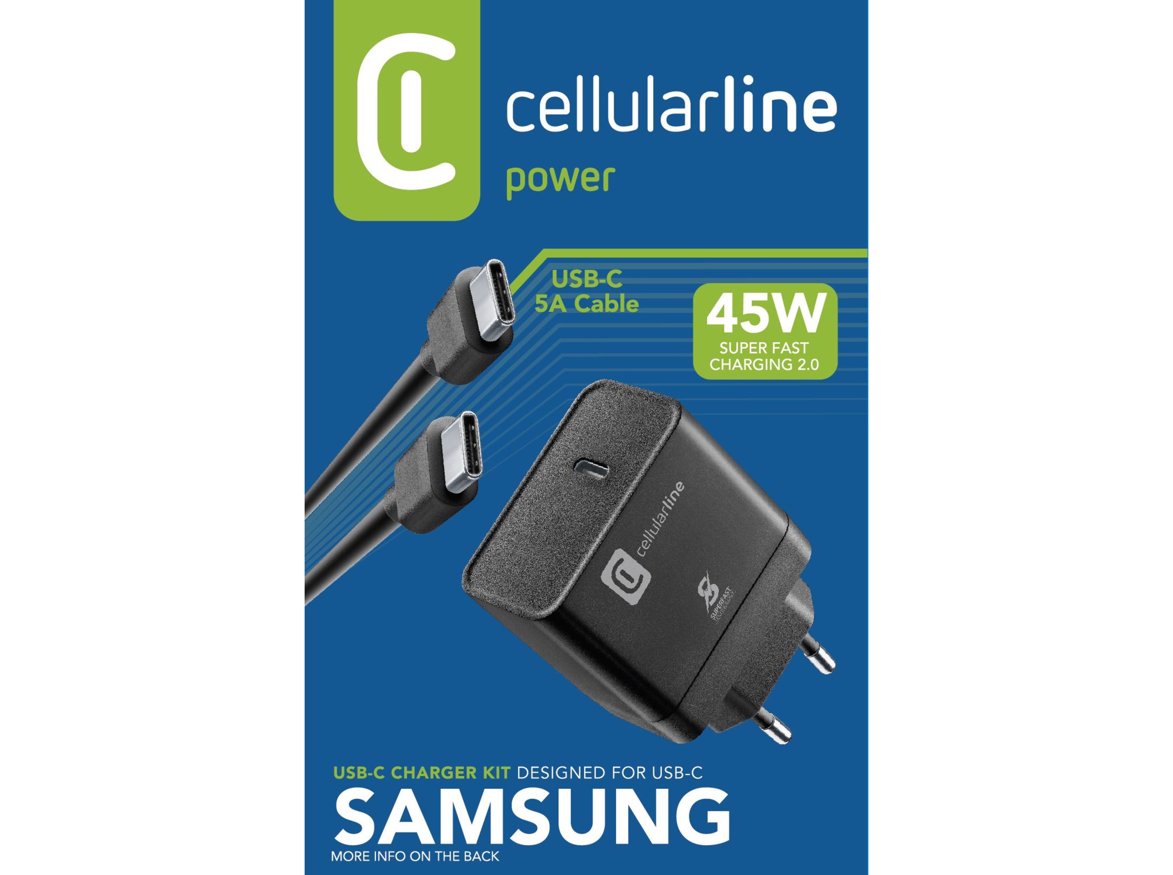 CARREGADOR   CABO CELLULARLINE 45W P/SAMSUNG PRETO USB-TYPE C