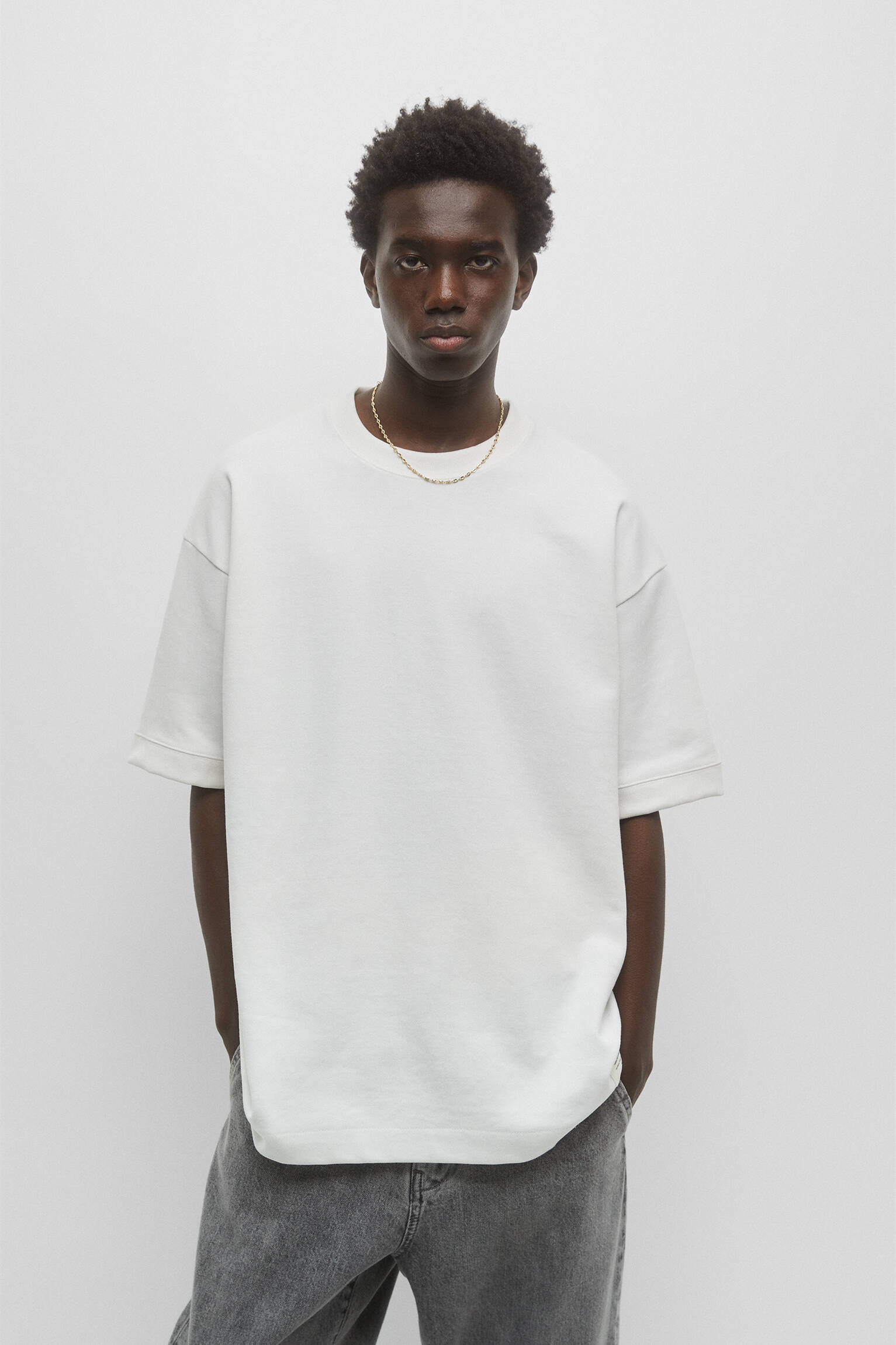 CAMISETA DE MOLETOM INTERLOCK - BRANCO SUJO