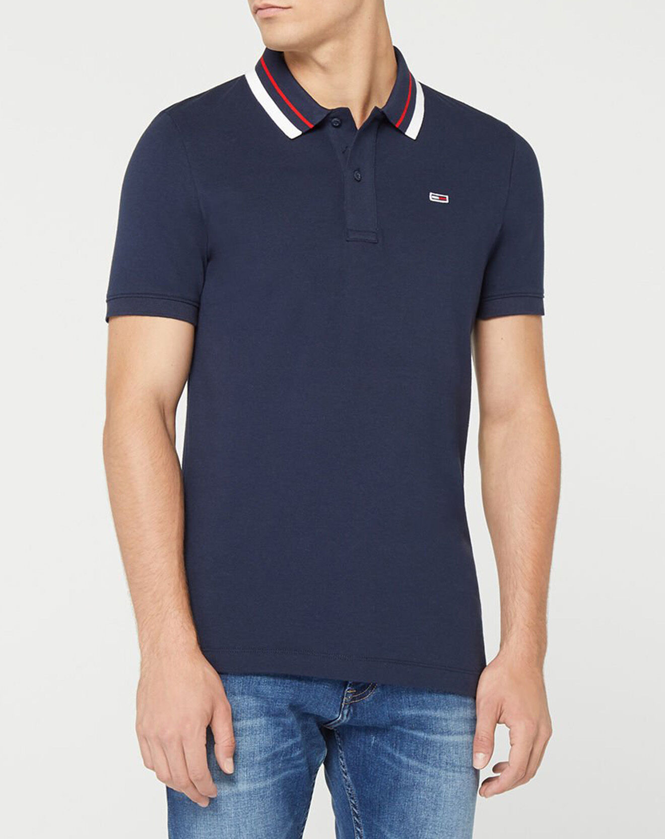 Tommy Jeans Polo Regular en Coton Bio Col Contrasté bleu marine