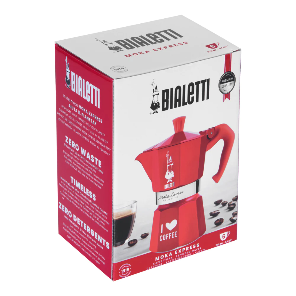 Cafetière Italienne Moka Express I love coffee 6 tasses rouge Bialetti