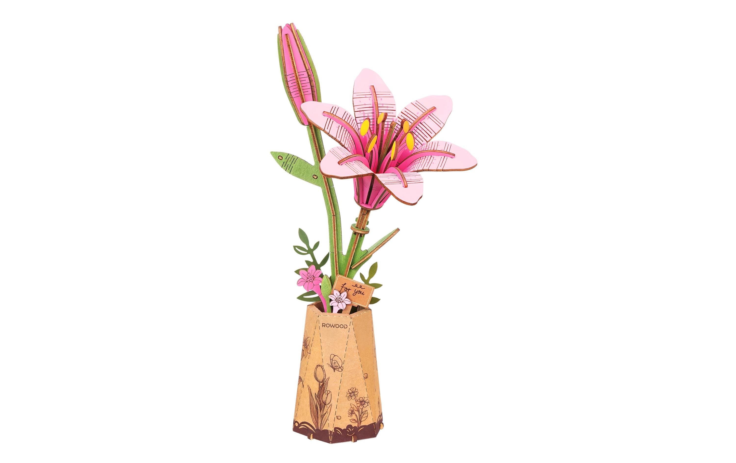 Bausatz Pink Lily 124-teilig3D-Puzzle aus lasergeschnittenen Holzteilen