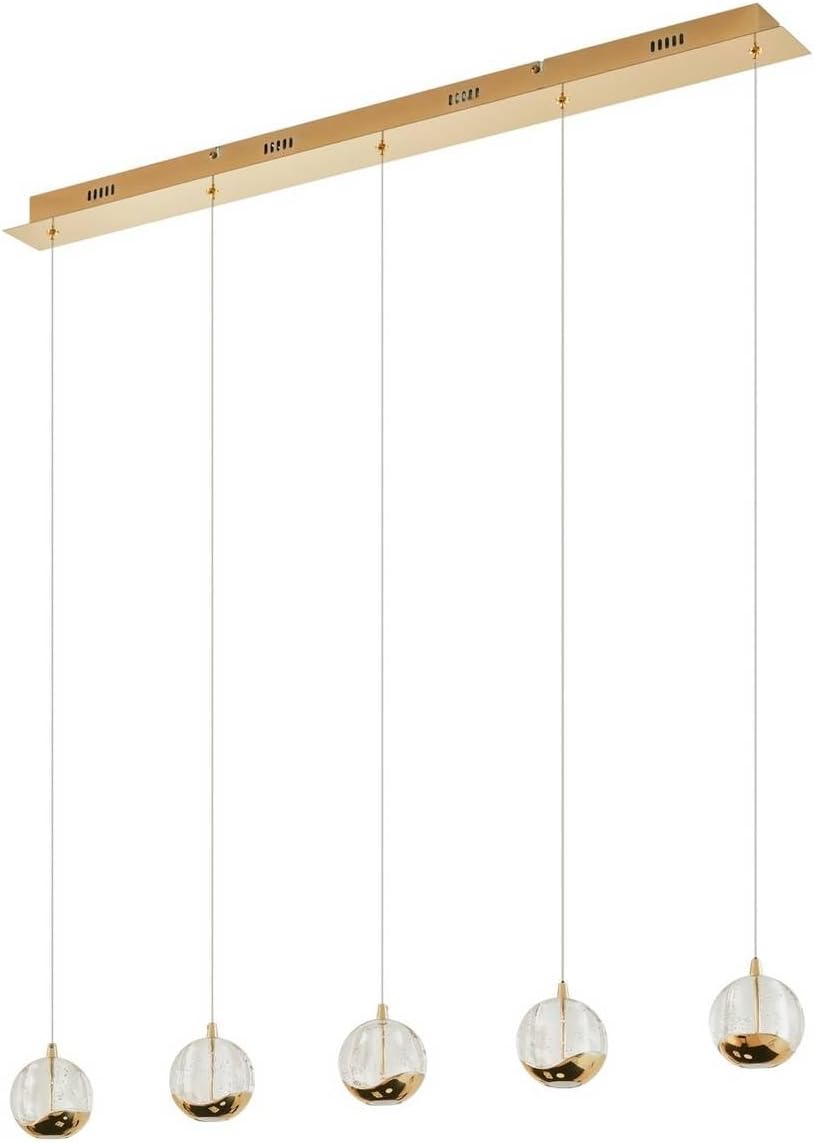 Lucande LED Esstisch Pendelleuchte Glas gold, Hängeleuchte Esszimmer 5x 5W Hängelampe Wohnzimmer Esszimmerlampe Küchenlampe