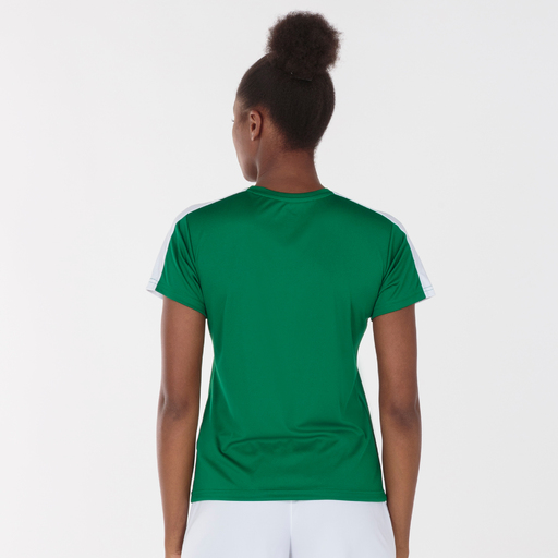 Camiseta Joma Academy III de manga curta, verde e branca.