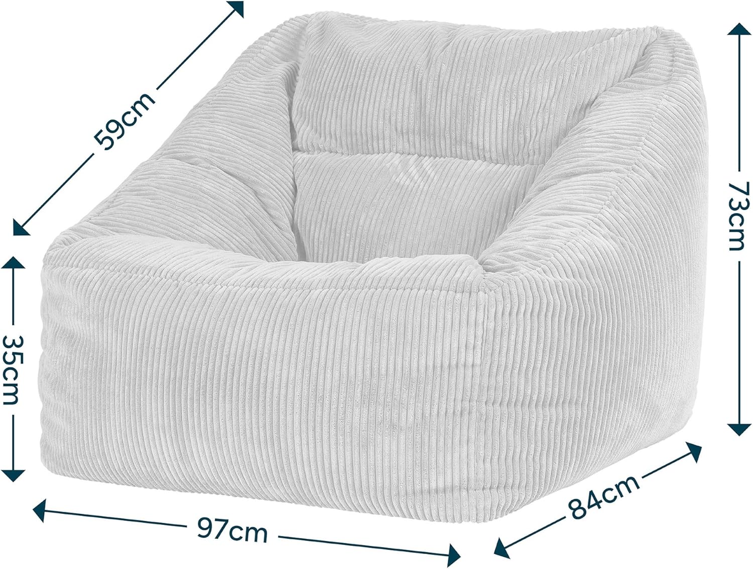 Icon Natalia Sitzsack Sessel für Erwachsene, Blaugrün, Flauschiger Cord Stoff, Riesen Sitzsack Cord mit Füllung, Bean Bag Chair, Bequemer Sessel Wohnzimmer, Lounge, Schlafzimmer, Büro