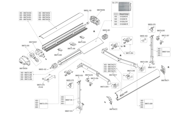 Fiamma linke Endkappe für Markise F80L 450-600 - Farbe Deep Black Fiamma Ersatzteilnummer 98673H258