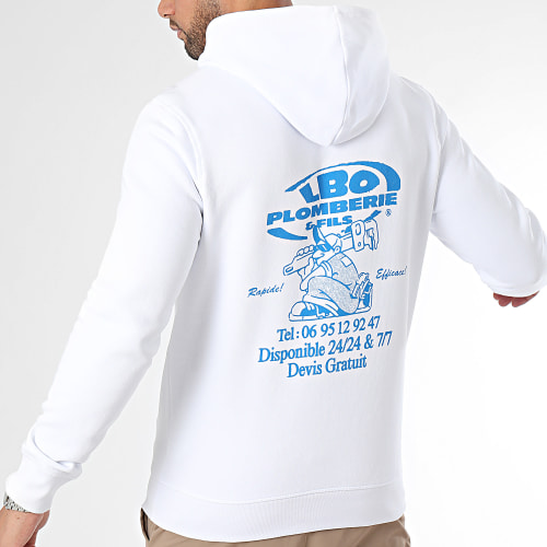Sweat Capuche Drop Collection Plombier Blanc Bleu Roi