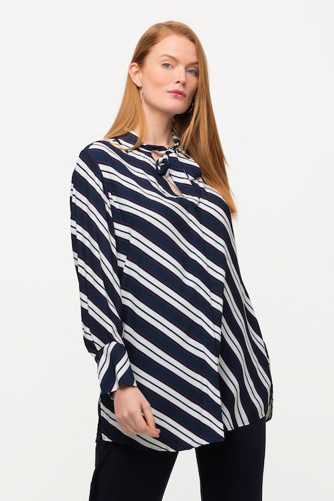 Longbluse, Streifen, A-Linie, Hemdkragen, Langarm