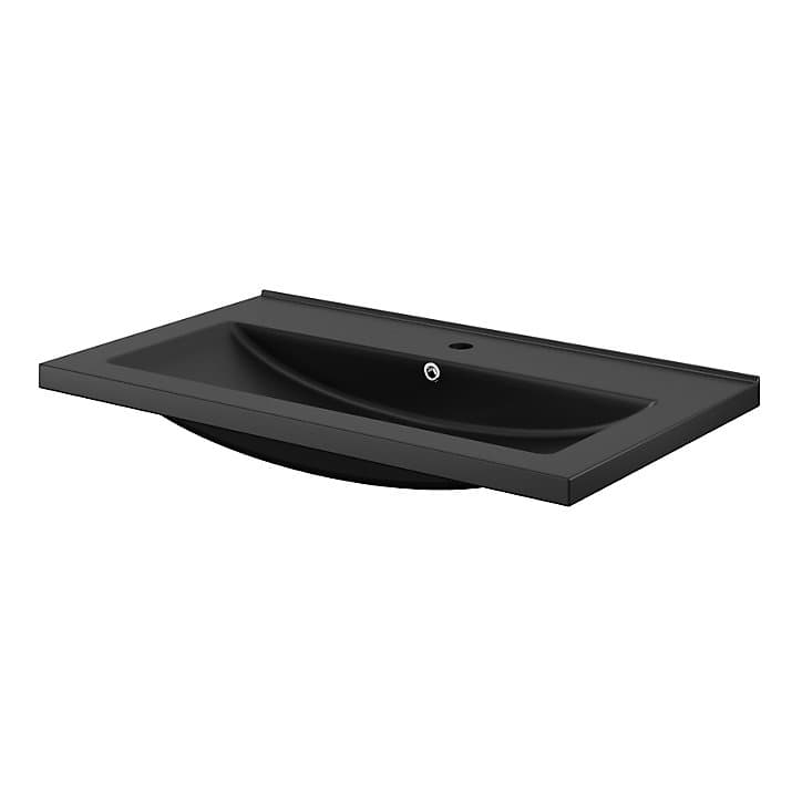 Meuble sous vasque à poser 2 tiroirs GoodHome Perma chêne 80 cm + Plan vasque noir GoodHome Nira