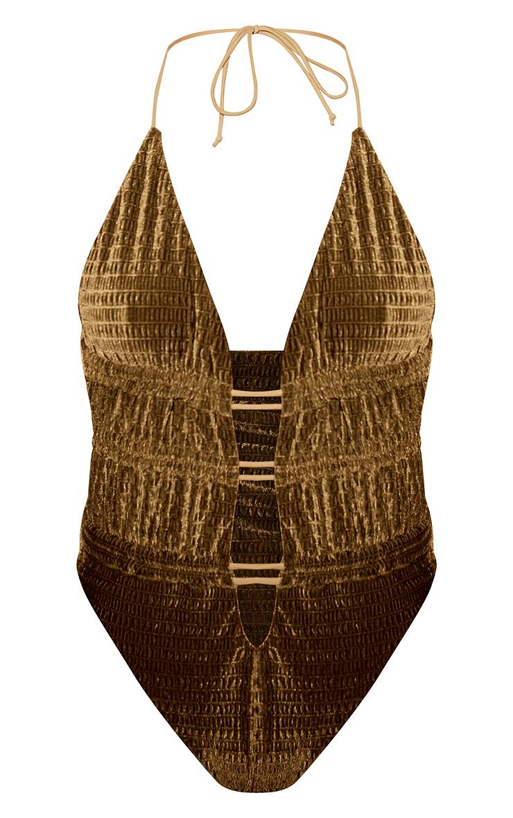 Vert Maillot De Bain Échancré En Velours Olive