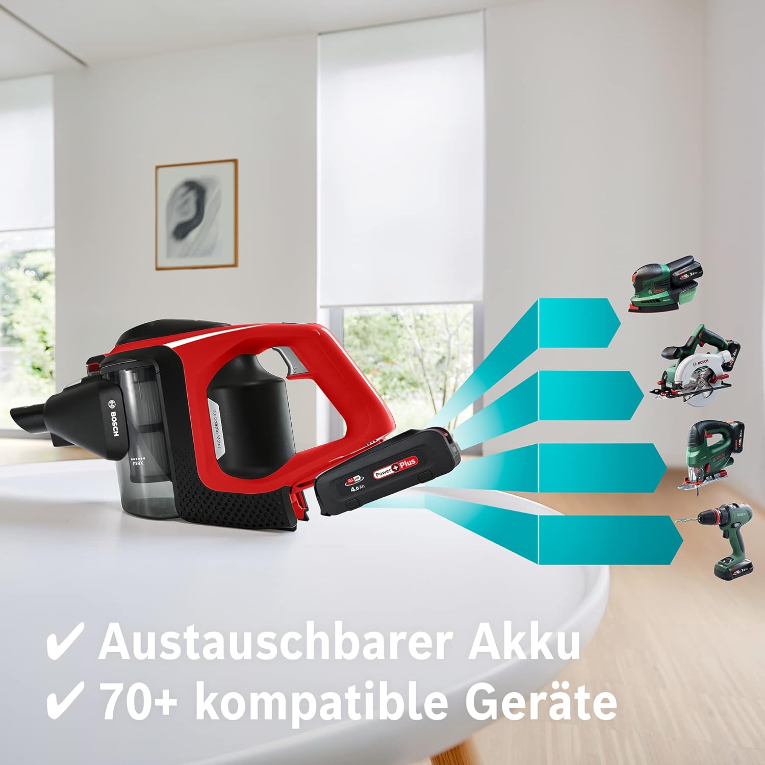 Bosch Akku-Staubsauger Unlimited Gen2 Serie 8 ProAnimal BCS8224PET, Tierhaar-Staubsauger, beutellos, bis 65 Min Laufzeit, mit Wechselakku, Schnellladegerät, Hygiene-Filter, Tierhaar-Bürstenrolle, rot