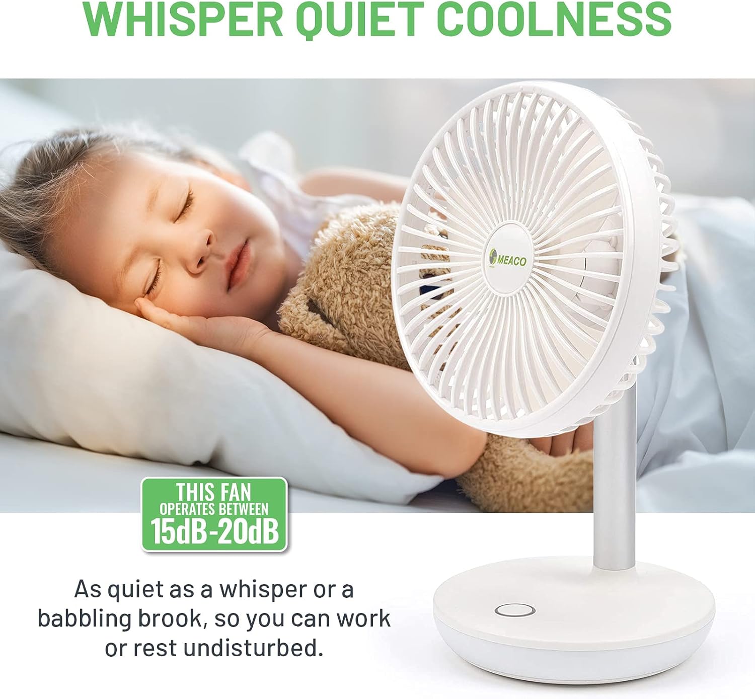 Meaco MeacoFan 1056 Circulateur d'air pour chambre à coucher, ventilateur de bureau, faible bruit, économie d'énergie, refroidissement dans toute la pièce - Blanc
