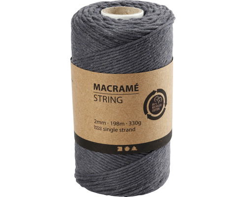 Macramé garen 2 mm, grijs, enkele draad