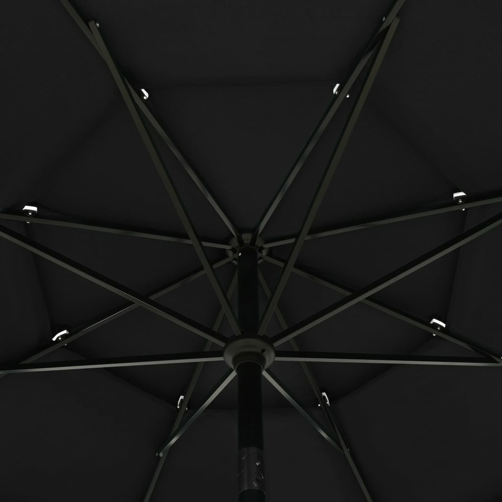 Parasol mobilier de jardin à 3 niveaux avec mât en aluminium 3,5 m noir