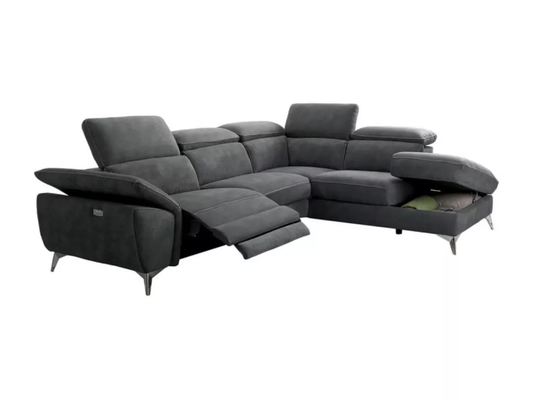 Canapé d'angle de relaxation électrique microfibre Skina-Couleur Gris foncé-angle droit