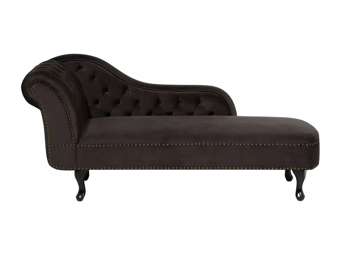 Chaise longue en velours marron côté droite style Chesterfield NIMES