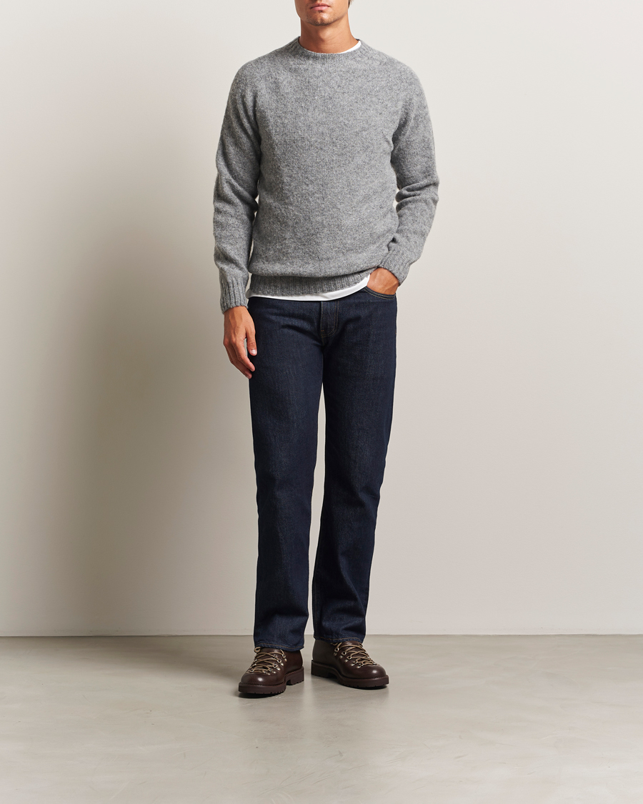Harley Of Scotland Brushed Supersoft Lambswool Crewneck Mid Grey