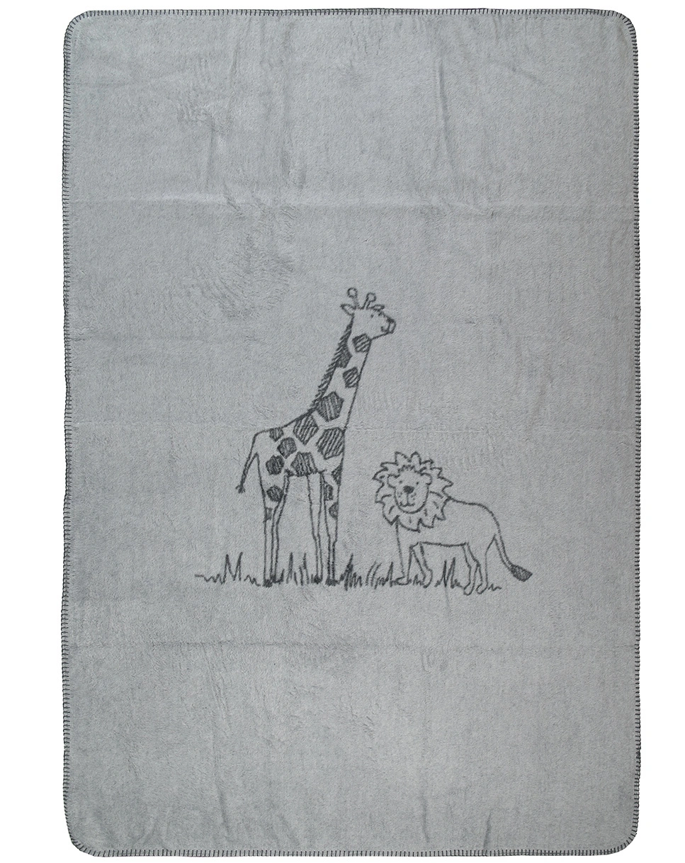 Kuscheldecke PANDA - GIRAFFE UND LÖWE (100x150) in grau