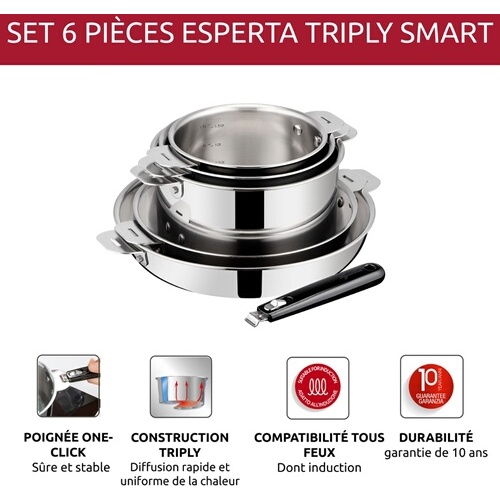 Batterie de cuisine Lagostina ESPERTA TRIPLY POIGNEE AMOVIBLE Lot 6pcs