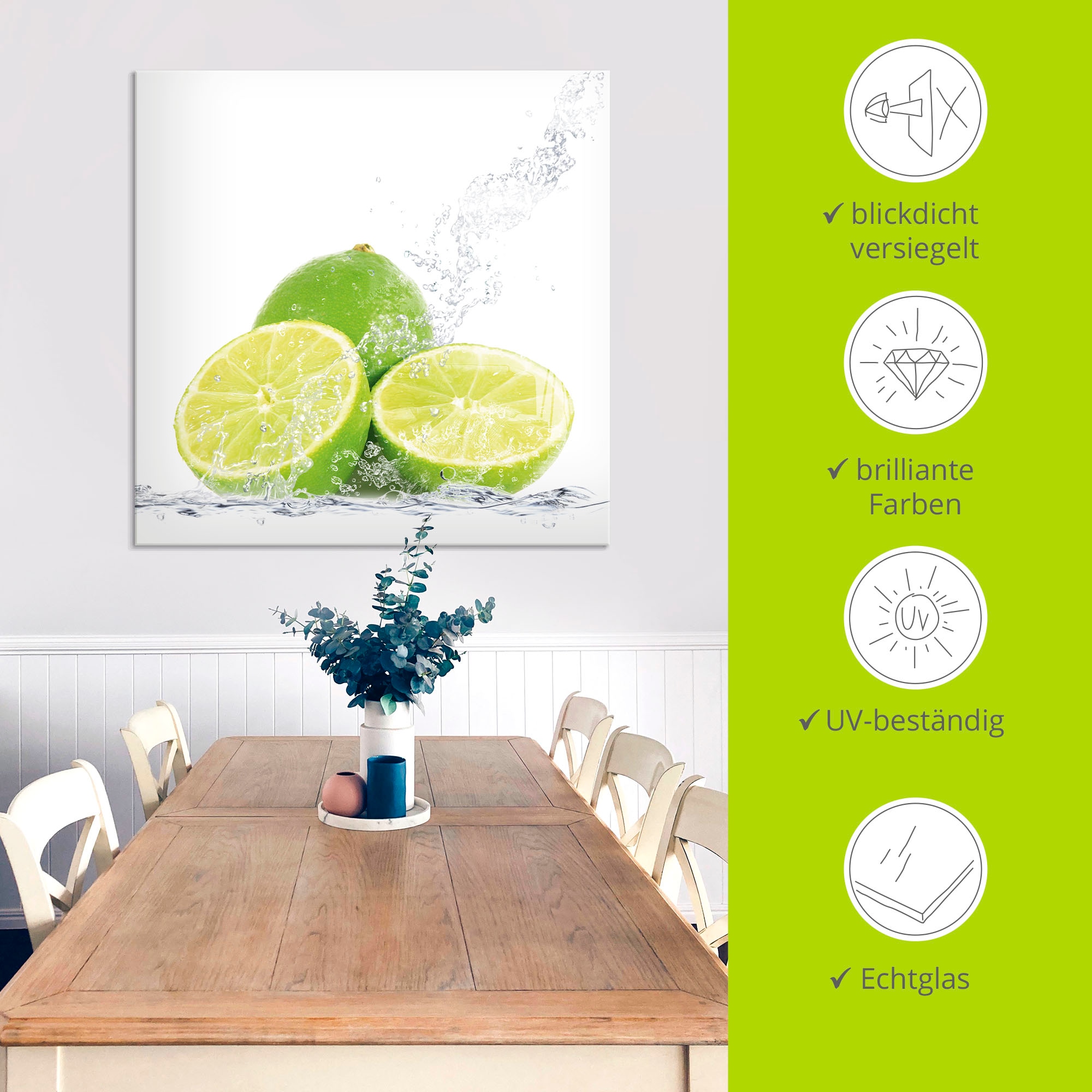 Artland Glasbild »Limette mit Spritzwasser« Lebensmittel 1 Stk. tlg. in verschiedenen Grössen