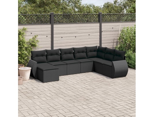 VIDAXL - Canapé Salon de jardin 8 pcs avec coussins noir résine tressée