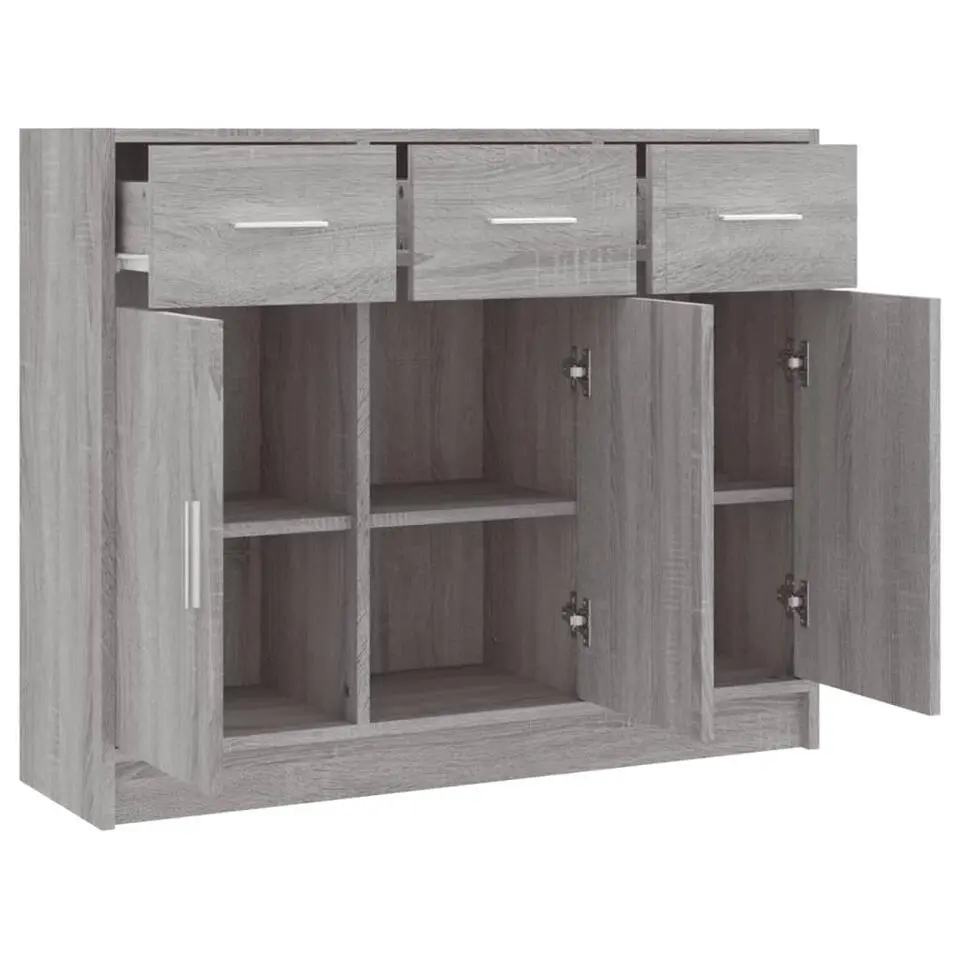 vidaXL - Dressoir met 3 deuren 3 lades - Grijs sonoma eiken - Hout - 91x28x75 cm