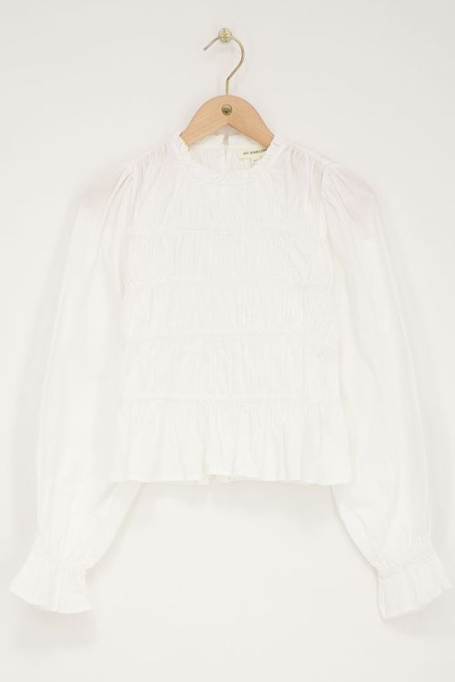 Witte getailleerde blouse met pofmouwen