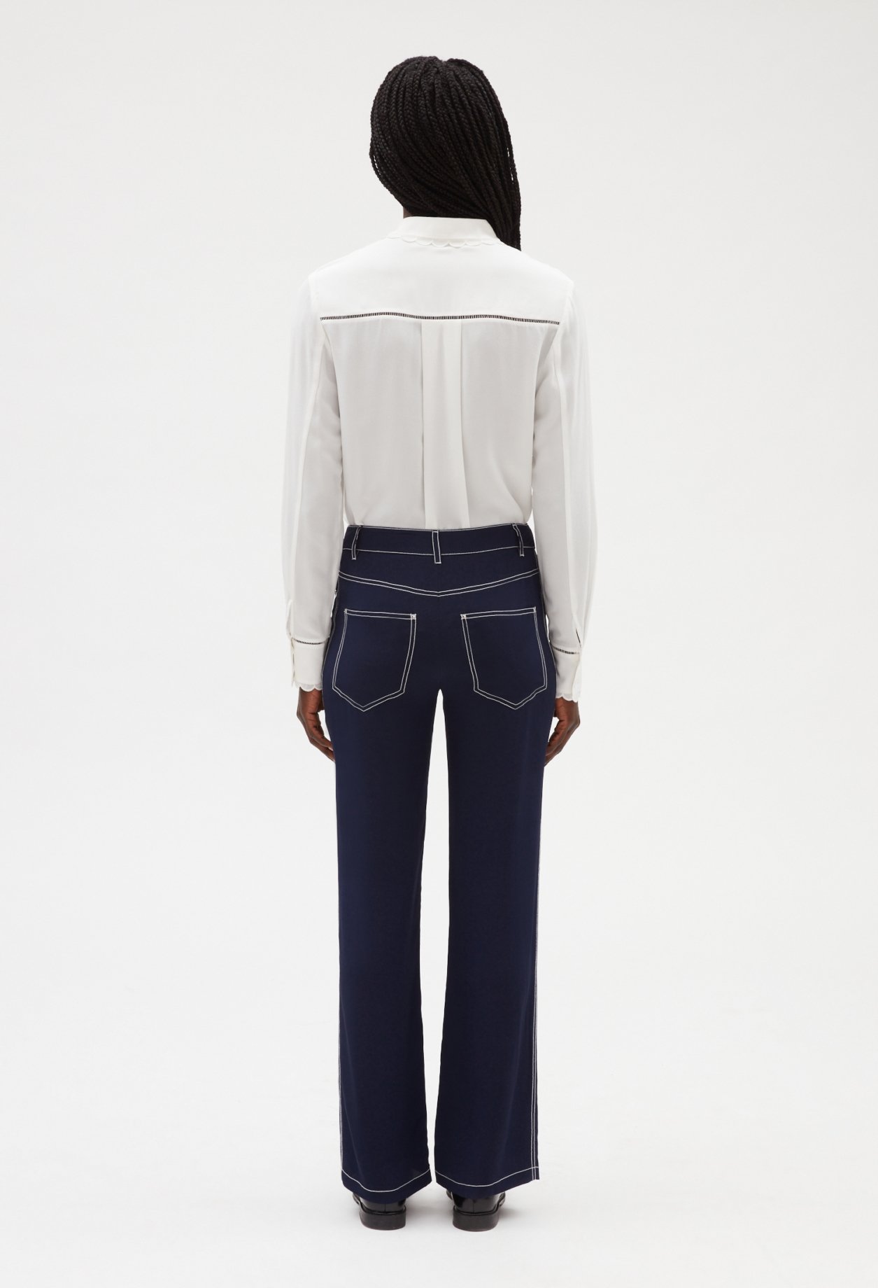 Pantalon droit soie bleue