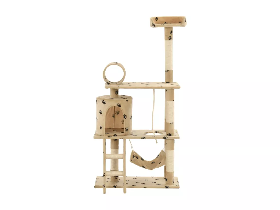 Arbre à chat avec griffoir en sisal 140cm Beige Motif de pattes