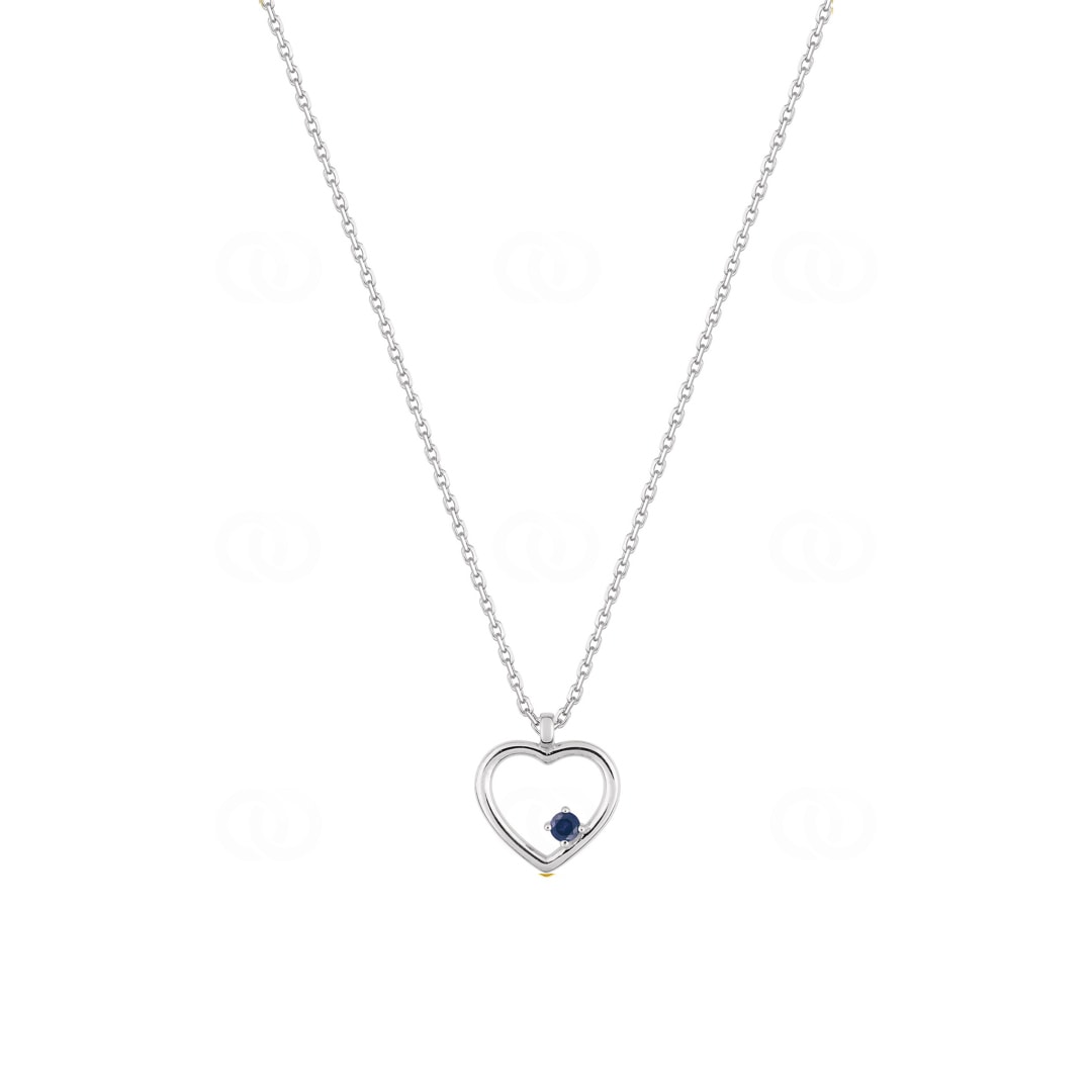 Collier mit Anhänger 750/18 K Weissgold Herz mit Saphir