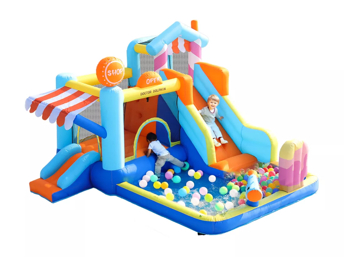 Château gonflable parc aquatique 7 en 1 pour enfants - 395 x 340 x 236cm - en oxford - avec souffleur - bleu