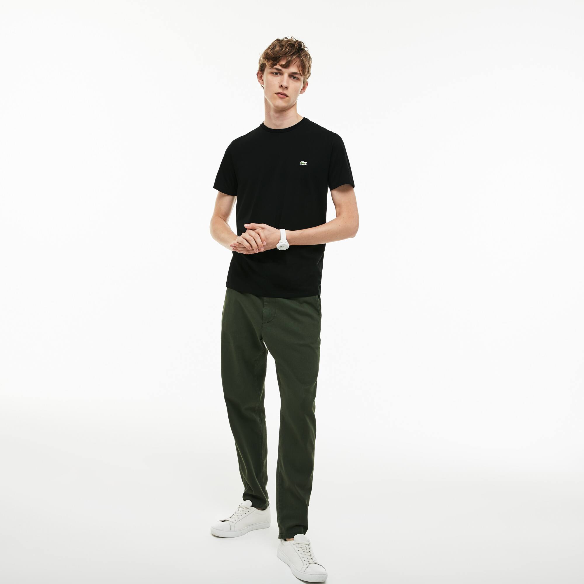 Rundhals-Shirt aus Pima-Baumwolljersey T-Shirts - Schwarz - Lacoste - Herren