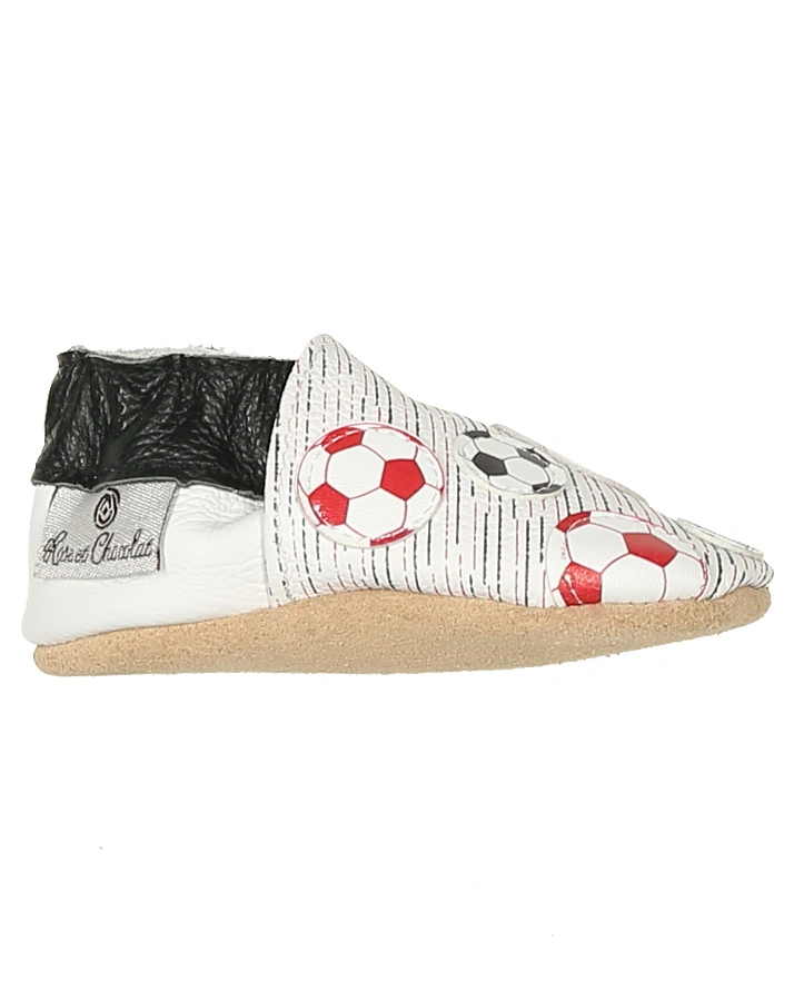 Krabbelschuhe SOCCER BALLS in rot/weiß