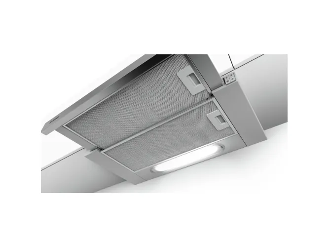 Bosch Hood DFT63AC50 Series 4 Telescopic, Energy efficiency class D, Width 60 cm, 368 m³/h, Mechanical, Silver, LED