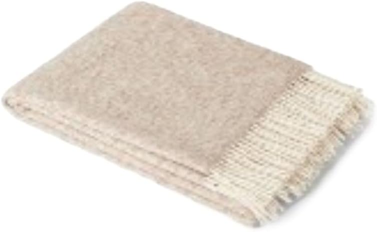 Plaid-Mohair-Decke Mohair-Wolle Taupe-Weiß L 140 cm B 180 cm