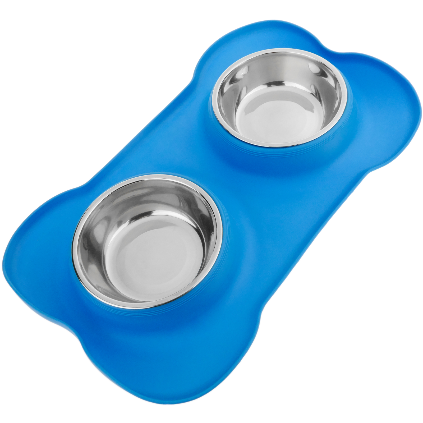 Tigela para animais de estimação em aço inoxidável. Alimentador para cães e gatos com bandeja de silicone antiderrapante.