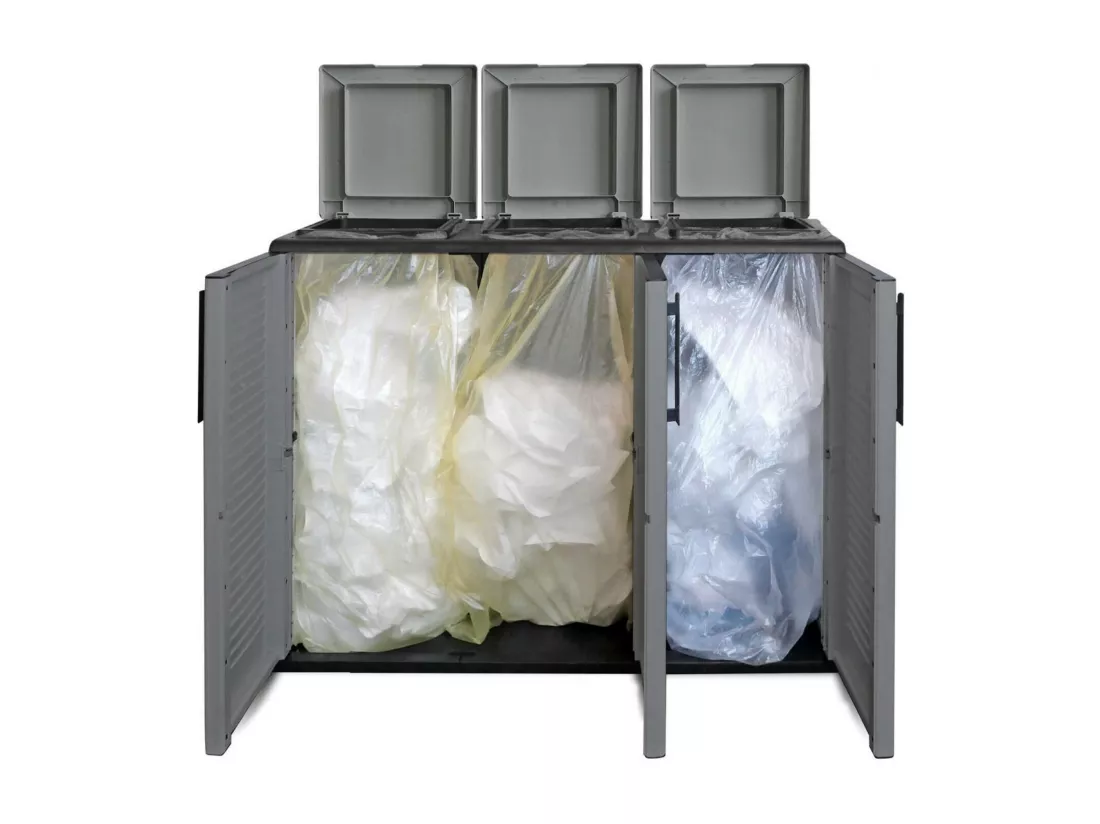 Armoire extérieure ou interne, porte mobile 3 sacs à 3 portes pour collection séparée, 100% Made in Italy, 102x37h84 cm, couleur grise