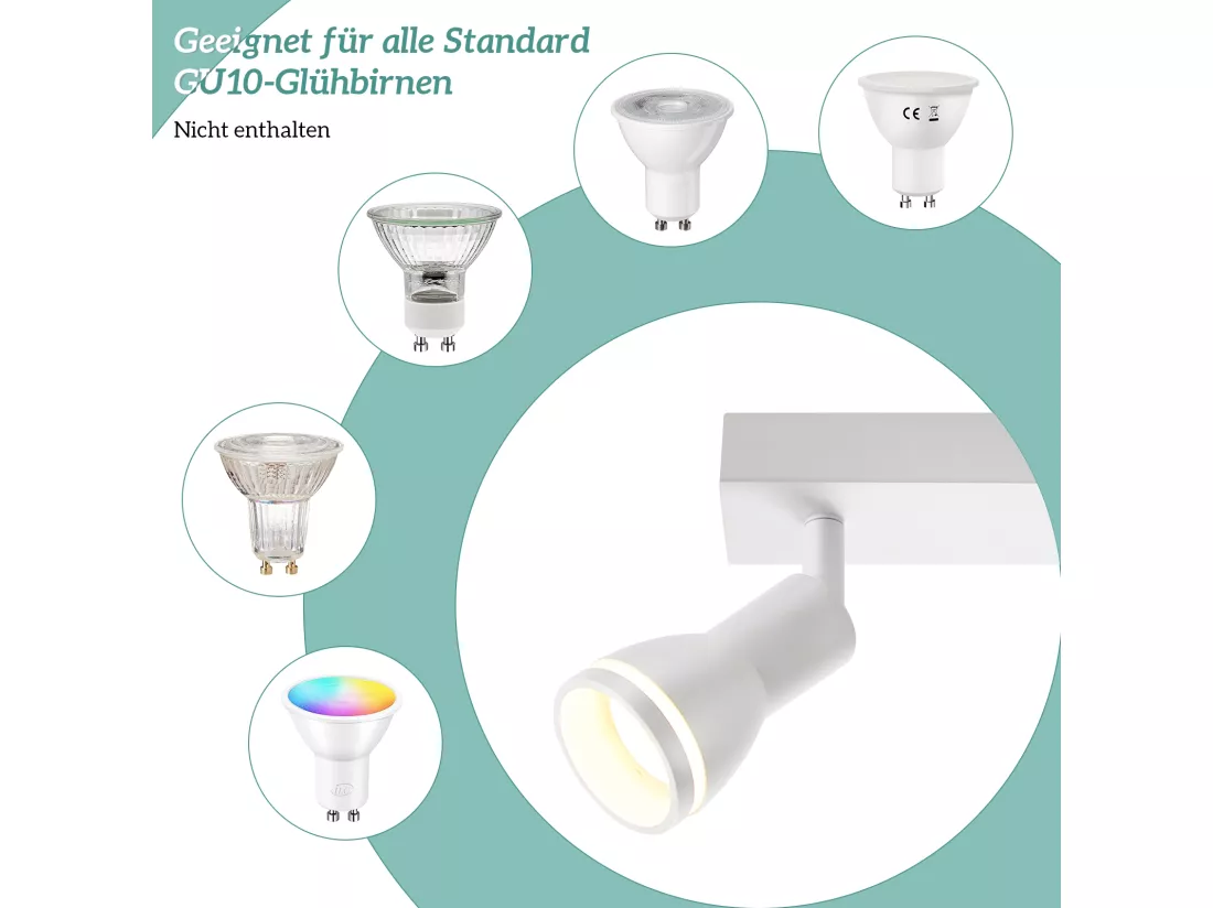 NETTLIFE Plafonnier 4 Spots Blanc : Plafonnier Métal GU10 Spots Pivotant Intérieur pour cuisine bureau salon chambre à coucher, Sans ampoules