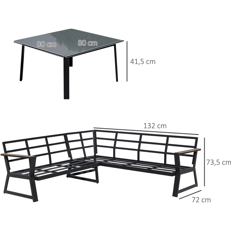Outsunny Gartenmöbel Set mit Sitzkissen grau