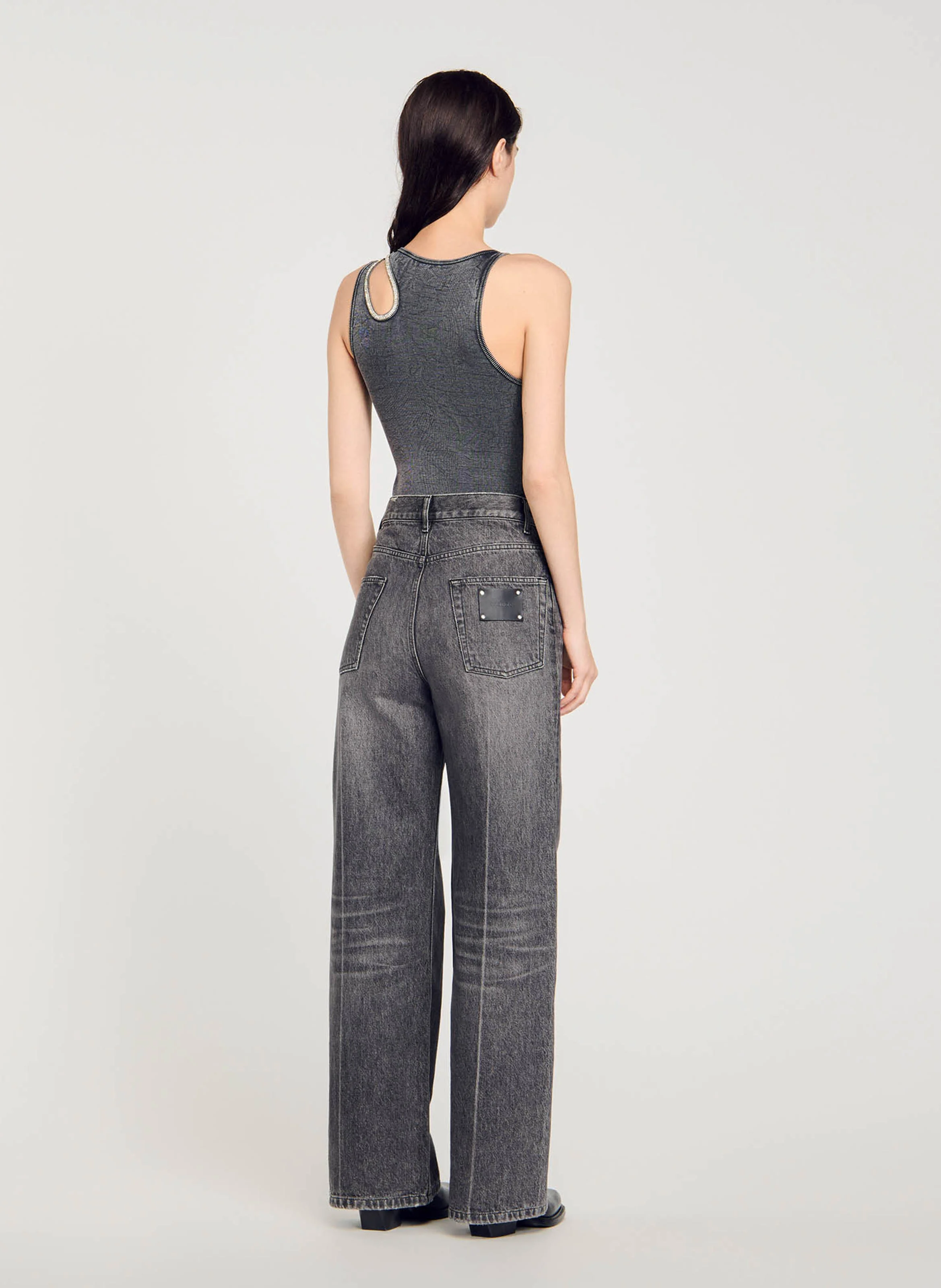 Body col rond en coton mélangé | Gris