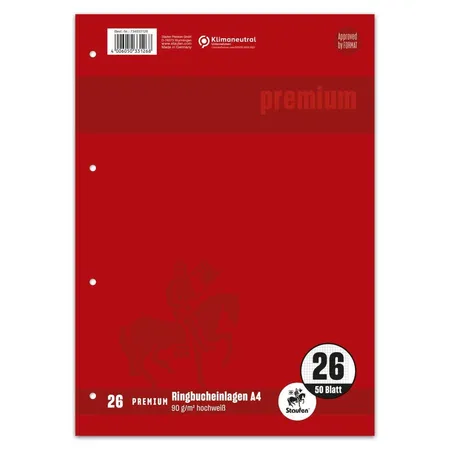 Staufen Premium Ringbucheinlagen Lin26 A4 50 Blatt 90g/qm 5mm kariert mit Rand 4-Loch