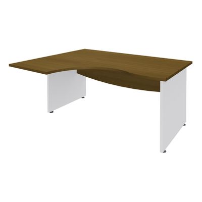 Bureau compact à gauche DUAL - L180 cm - Pieds blanc - plateau imitation noyer (Pieds de renfort ou caisson bout de bureau obligatoire à rajouter - non inclus)