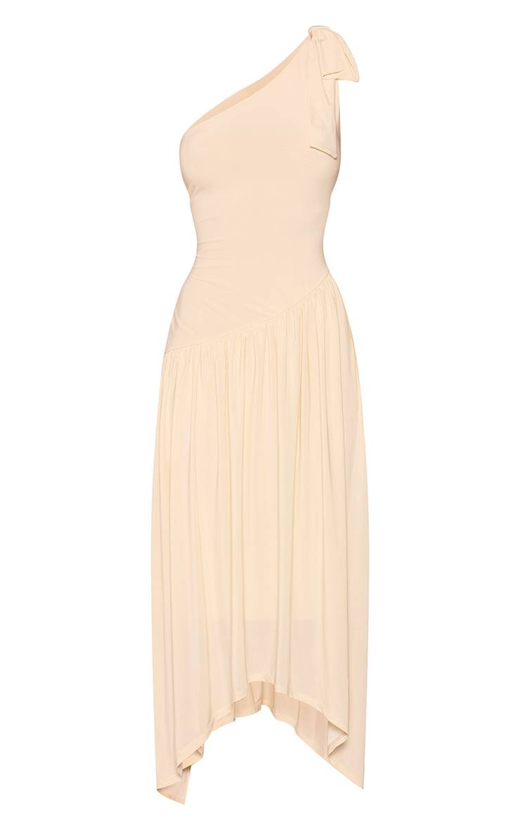 Butter Cream Robe Maxi Moulante Petite Buttercream À Épaule Asymétrique Avec Lien Et Ourlet Froncé