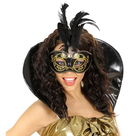 Widmann Schwarze Maske mit schwarzen Federn