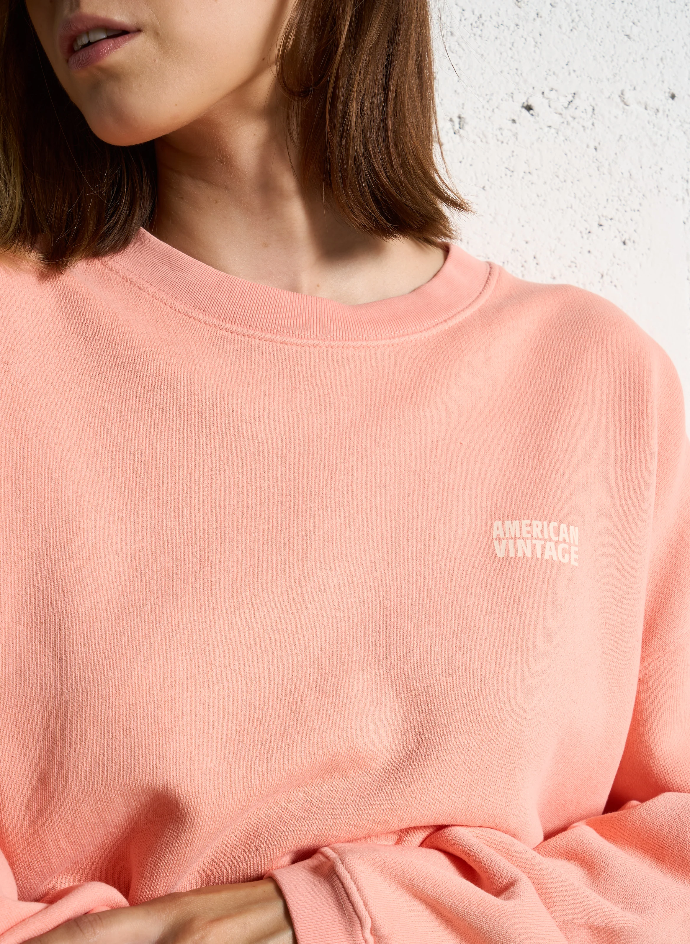 IZUBIRD - Sweat court col rond en coton mélangé| Rose