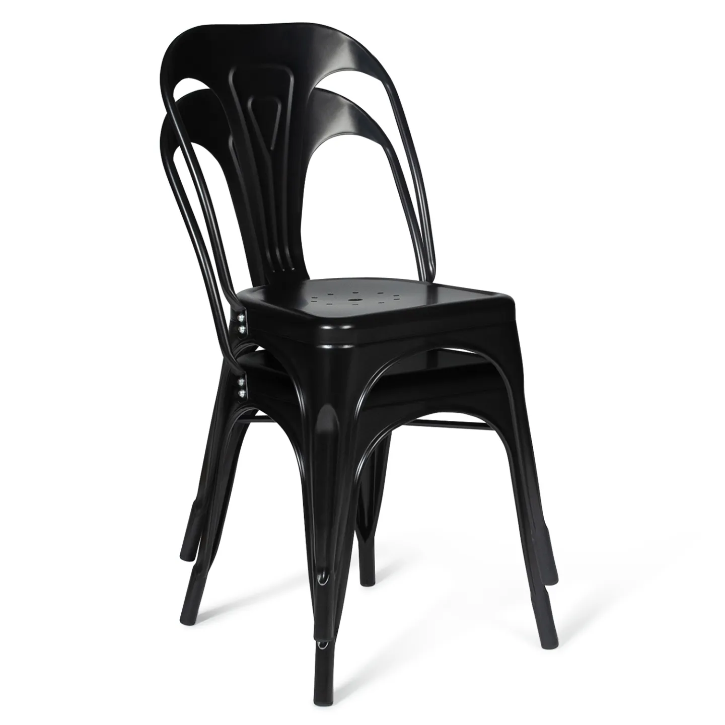 Lot de 2 chaises LENY métal noir mat empilable aspect brut factory