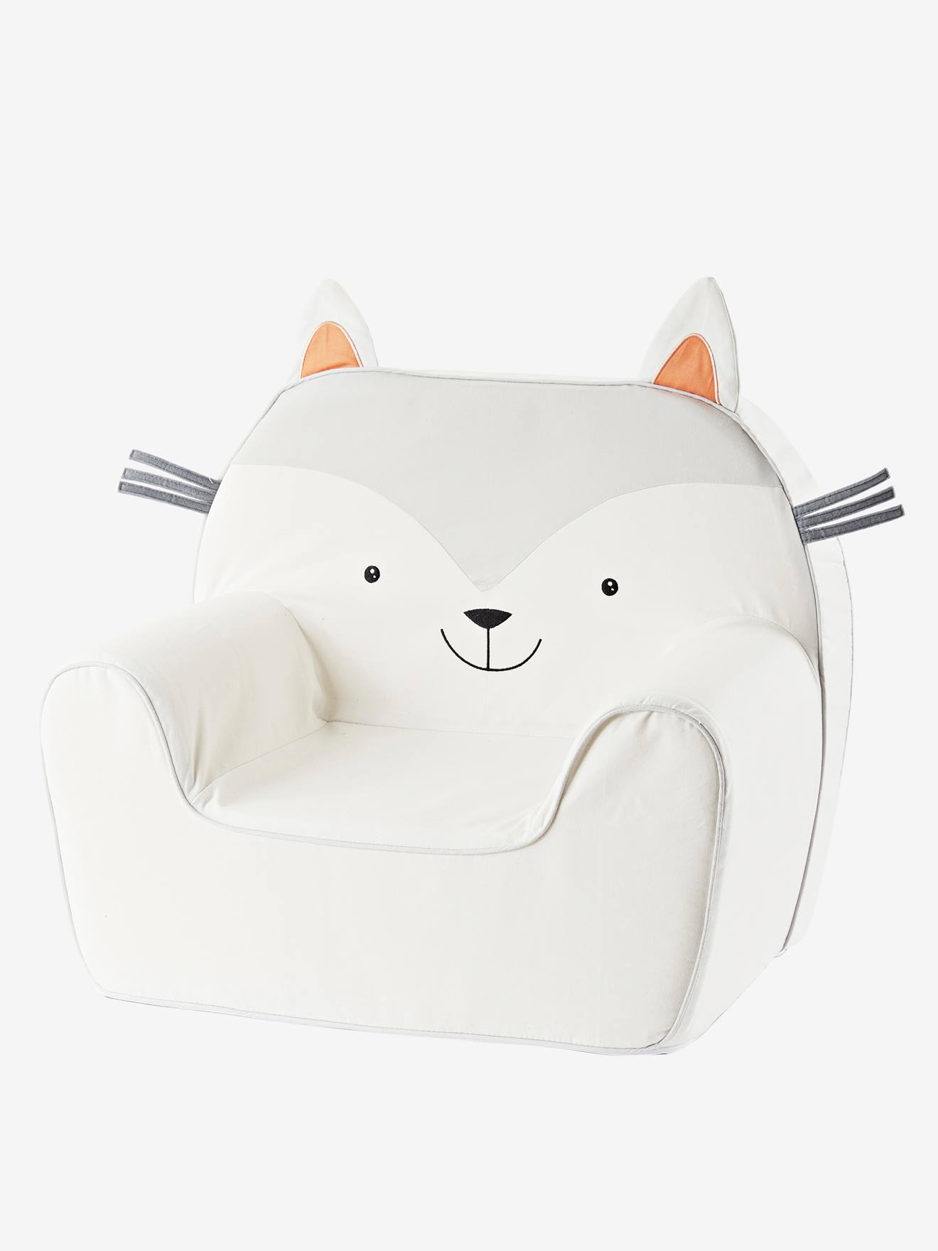Poltrona de espuma personalizável, lisa, cinza claro, com estampa de gato.