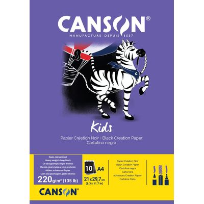 Canson Kids - Bloc dessin - 10 feuilles - A4 (21x29,7cm) - 220 gr - noir