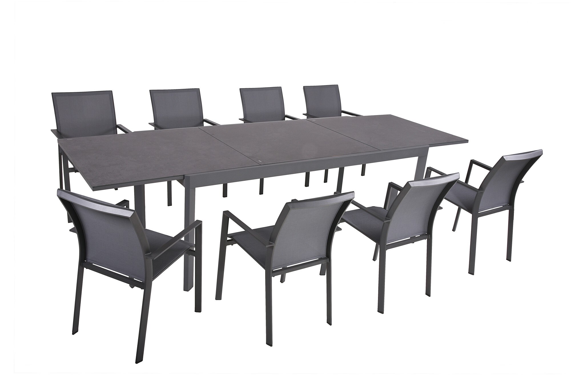 9-tlg Alu Tischgruppe NEREA Set Garten Sitzgruppe Outdoor Grau Metall Kunststoff